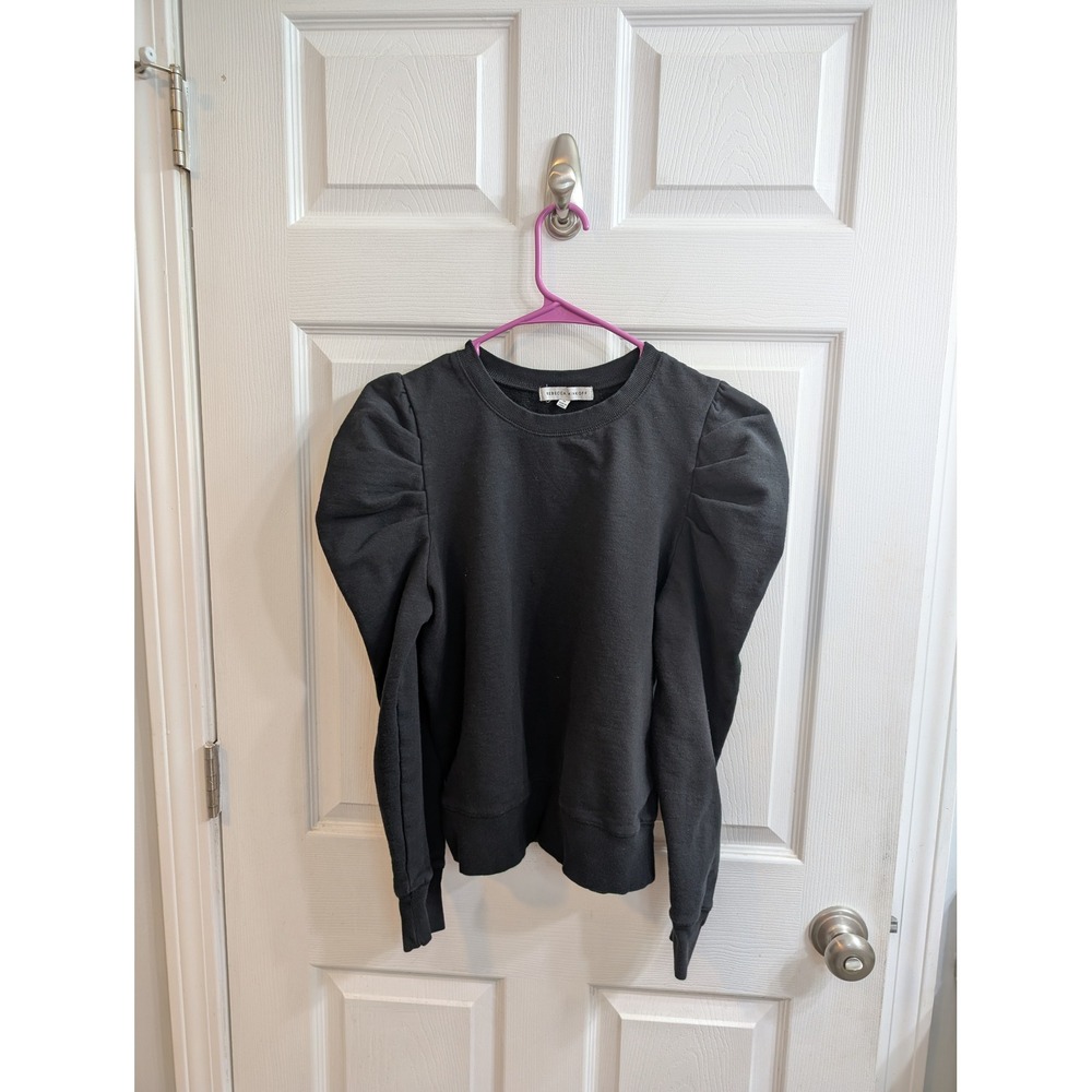 Rebecca Minkoff Janine Puff Sleeve Sweatshirt Black Cotton Blend - Size M
